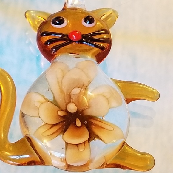 NWT Amber Colored Glass Kitty Cat Pendant 2" - Picture 8 of 8